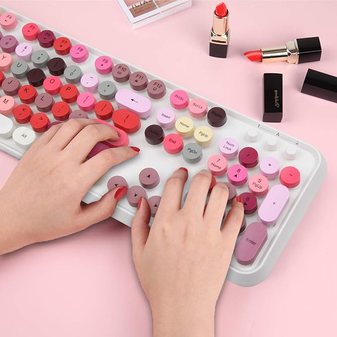 Colorful Wireless Keyboard and Mouse Combo,Cute Typewriter Bubble Keys,Pink | Aesthetic Round Keycaps,Removeable Floating Circle Keys,2.4GHz USB Receiver,Full-size with Number Pad for PC Laptop Desktop - Image 2