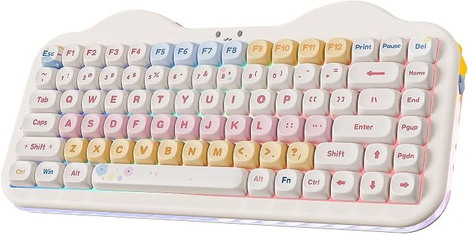 YUNZII C75 Cute 75% Wireless Mechanical Keyboard (Beige, Milk Switch) | Creamy Cake Keyboard, BT5.0/2.4G/USB-C, Hot-Swap, NKRO, PBT MOA Keycaps,5500mAh RGB Gasket Mount for Mac/Win/Gaming/Office by YUNZIIMECHANICALKEYBOARD