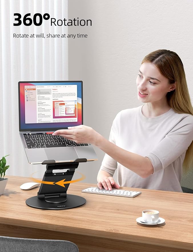 Nulaxy 18" Height Telescopic 360 Rotating Aluminum Laptop Stand Desk, Black | Ergonomic Computer Holder Riser with Heat-Vent, Standing Desk Converter Holds 22 Lbs for Office Desk Use Fits 10-17" Laptops - Image 2