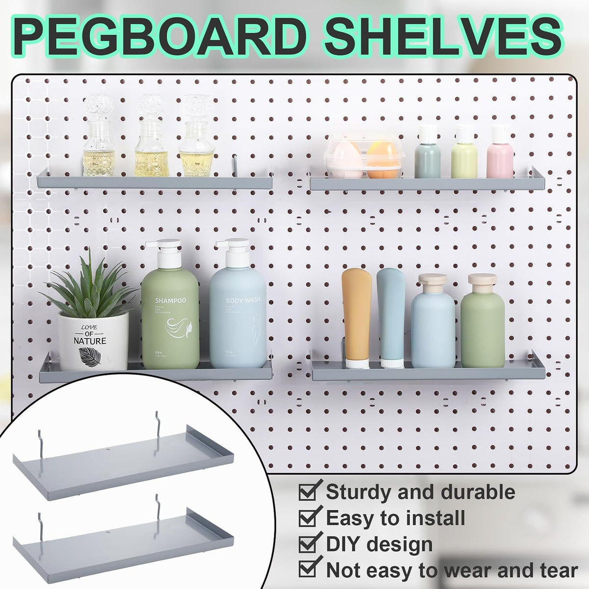 Lineshading 4 Pcs Pegboard Shelves, Gray, 12 x 5 Inch - Image 4