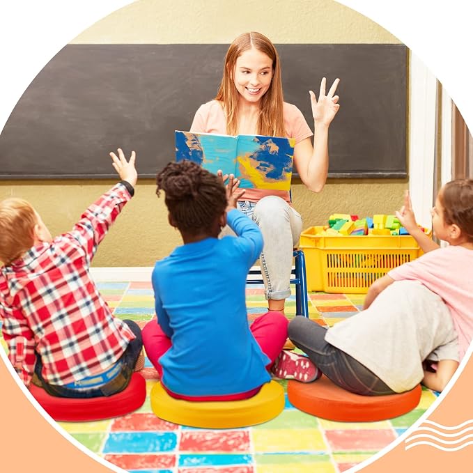 Juexica 8 Pcs Floor Cushions Kids,Classic Color,13.8 X 13.8 X 2 Inch | Extra Thick 2" Flexible Seating Classroom, Assorted Colored Floor Pillow, Soft Round Cushions for Kids Students Office School - Image 5