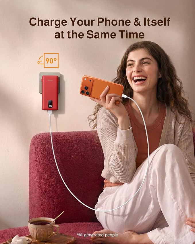 charmast 10000mAh Portable Charger with Built-in Cables and AC Wall Plug | Slim All-in-One USB-C Power Bank, Charge Up to 4 Devices at Once, Travel Essential, Compatible with iPhone, Samsung, Android - Image 2