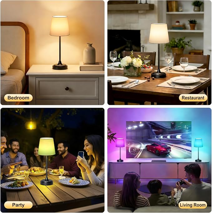 Wowag Cordless Table Lamp Rechargeable,5000mAh Battery Operated Desk Lamp,3 Colors & 7 RGB Stepless Dimmable,Touch Control Ambient Light for Bedside,Bedroom,Dining Room,Living Room,Black,WhiteShade - Image 9