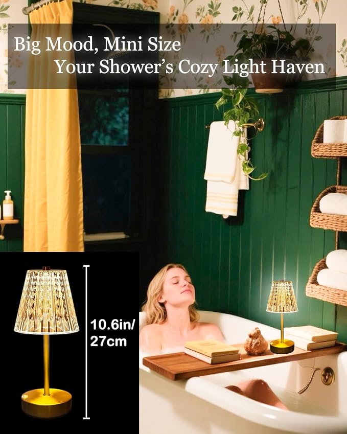 Set of 2 Rechargeable Table Lamps-Small Size Battery Powered Lamps-Cordless Desk Lamp for Restaurant Dinner Bathroom Kitchen Countertop Tabletop Ambient Lighting-Brushed Brass Gold Wireless Lamps - Image 3