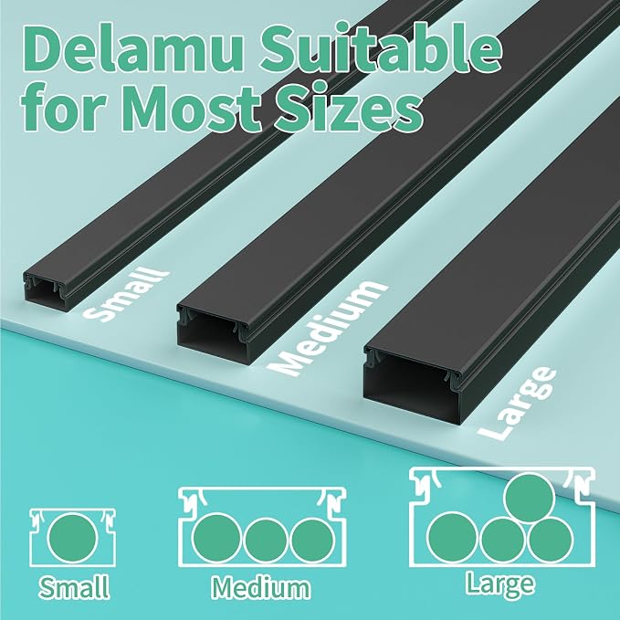 Delamu Cord Hider, 100in Self-Adhesive Cord Cover Kit for Wall Mounted TV, Paintable Wire Hider, Flexible Cable Management System, Cable Raceway Conceals 2-3 Wires, W0.95 H0.55in, Black - Image 6