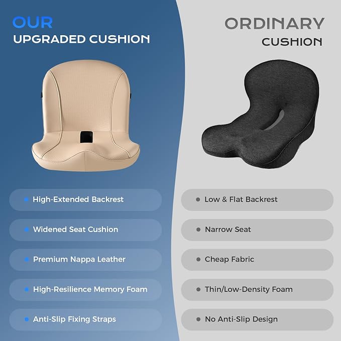 Coverado Car Seat Cushion and Lumbar Support Pillow One Piece, Napa Leather Memory Foam Ergonomic Back Support Driving Seat Cushion for Back Pain, Non-Slip Washable Cushion for Car, Driver, Office - Image 9