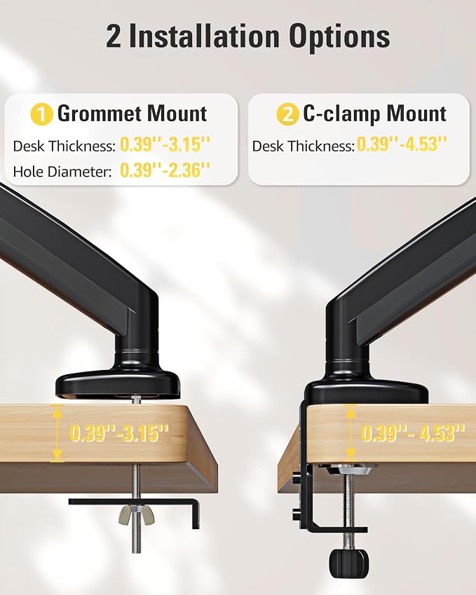 Single Monitor Mount, Gas Spring Monitor Arm for 17-32 Inch Computer Screens, Adjustable Monitors Stand for Desk, 75x75/100x100mm VESA Mount, with Clamp and Grommet Base, Holds 4.4-17.6lbs - Image 7