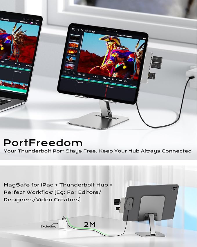 KU XIU Magnetic Wireless Charger for iPad Pro 13" M4/M5 ONLY, 35W Fast Charging Smart Connector Charger, Aluminum Alloy Wireless Charging Pad with 6.56ft USB-C Cord Cable (Adapter Not Included) - Image 5