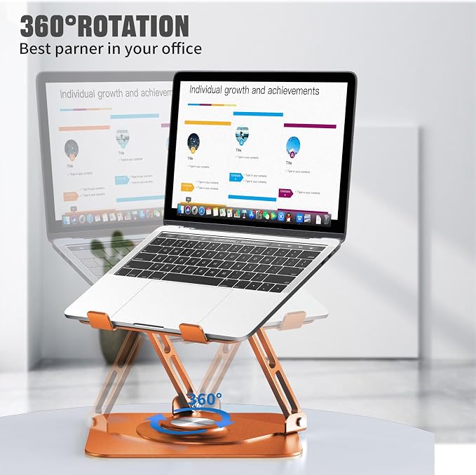 Laptop Stand for desk(360°Rotating),Aluminum laptop Riser for 10-16"Laptops | Adjustable Multi-Angle Ergonomic Laptop Stand, Foldable Portable for Home Office, Fits MacBook Air Pro Dell HP Laptops - Image 2