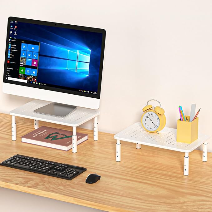 Monitor Stand Riser,3 Level Height Adjustable Desktop monitor stand for Computer, Laptop, Printer, Notebook with Vented Metal Platform 370X235MM 2 Packs,White - Image 4