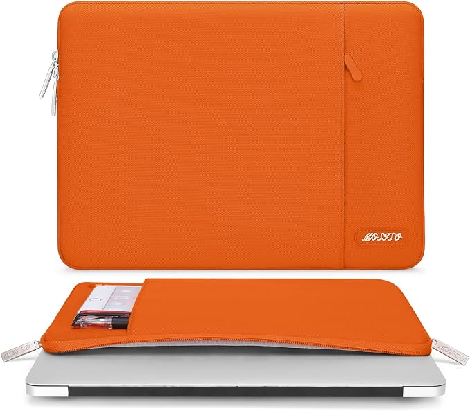 MOSISO Laptop Case 13.3 inch, 13-13.3 inch Laptop Sleeve Bag with Pocket | Compatible with MacBook Air/Pro 13/Pro 14 M5 M4 M3 M2 M1, HP Dell ASUS Lenovo, Polyester Vertical Computer Bag, Orange - Image 2