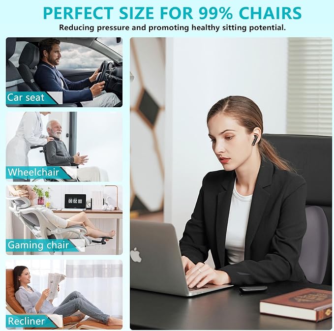 3 PCS Seat Cushion for Carseat Lumbar Support Pillow Car Neck Headrest Pillows Memory Foam Gel Memory Foam Massage Point Seat Pads Pressure Relief Back Cushion for Office Chair(Grey) - Image 6