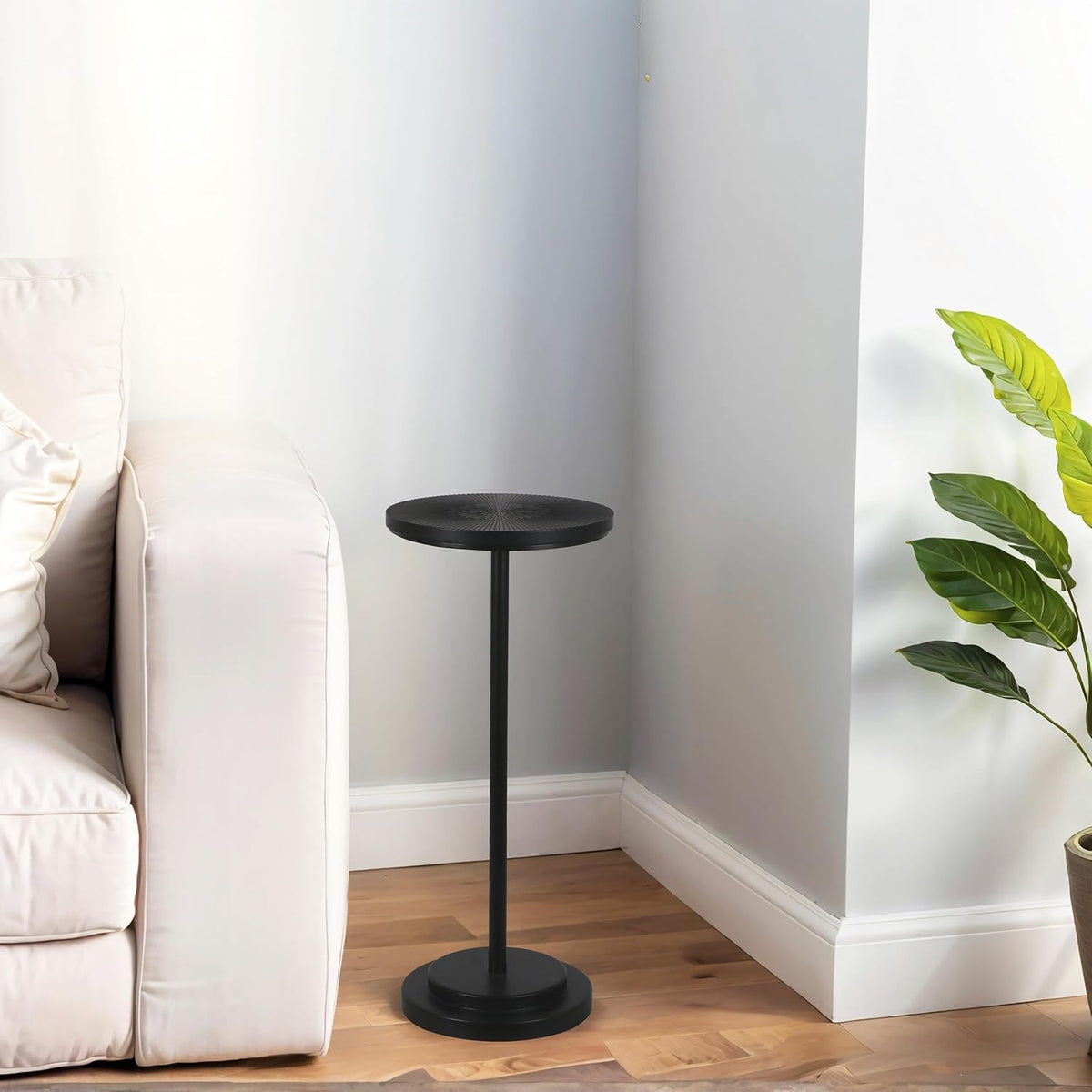 COVLON Drink Table Set of 2, Small Round Pedestal Side Table with Carved Top for Living Room, Bedroom, Small Space, Corners and Office, Black - Image 8