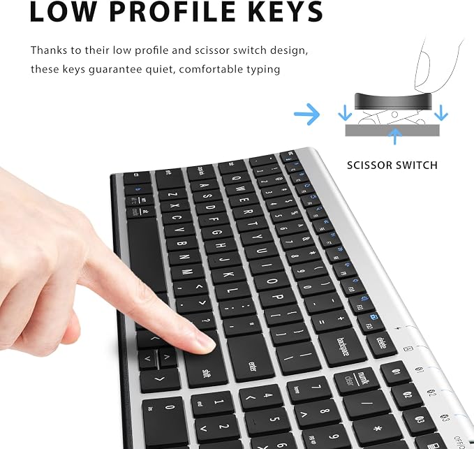 iClever BK10 Bluetooth Keyboard, Wireless Rechargeable Ultra-Slim Keyboard with Long Battery Life, Compatible with iOS, Android, Windows, Mac for iPad, Tablet, Laptop, PC, Phone (Silver Black) - Image 4