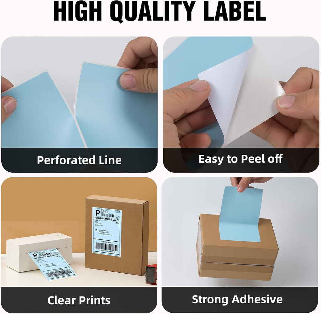 4"x6" Blue Direct Thermal Labels, 500 Fanfold Shipping & Address Label Paper, Self-Adhesive Stickers for Thermal Printer, 1 Stack - Image 4