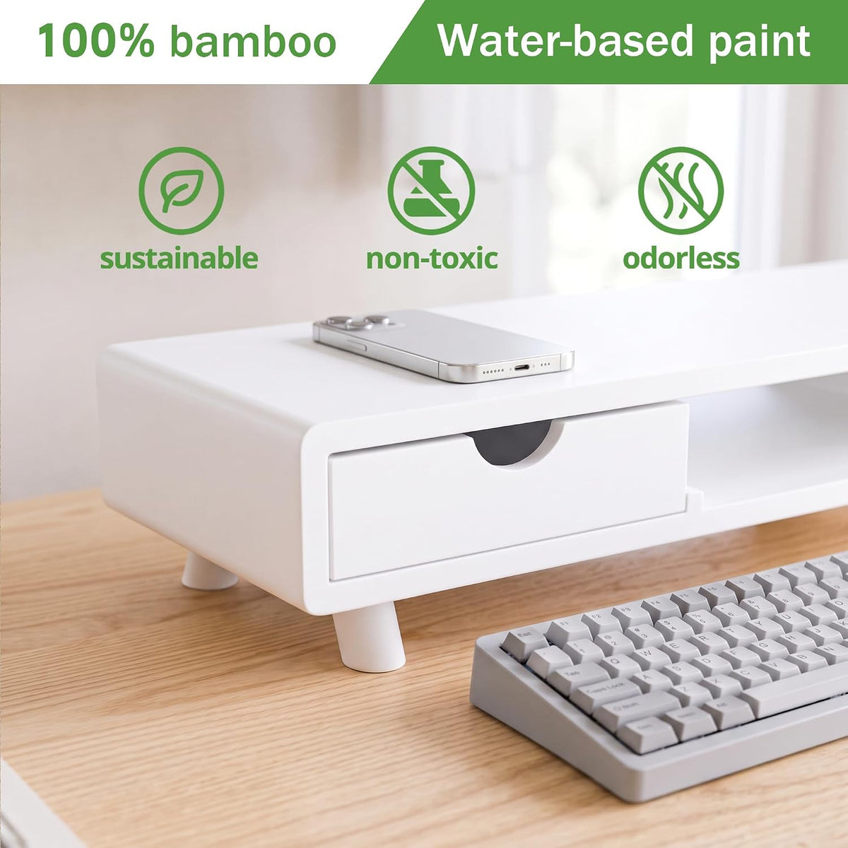 Bamboo Monitor Stand Riser with Drawer - Image 2