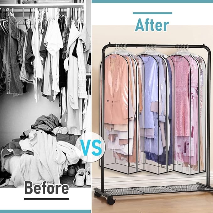MISSLO 10" Gusseted All Clear Garment Bags for Hanging Clothes 50" Dress Bags for Closet Storage Coat Protectors for Suits, Gowns, 3 Packs - Image 7