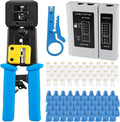 AITRIP RJ45 Crimp Tool Kit Pass Thru Cat5 Cat5e Cat6 RJ45 Crimping Tool with RJ45 Cat6 Pass Through Connectors, Covers,1 Wire Punch Down Cutter,Network Cable Tester by AITRIP