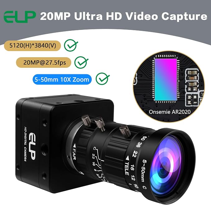 ELP Ultra HD 20MP Varifocal USB 3.0 Camera for Computer Manual Zoom 3840P USB3.0/2.0 Lightburn Cameras for Windows Linux Mac Pi 5-50mm 10X Variable Focus AR2020 High Speed 4K 30FPS Webcam for PC - Image 3