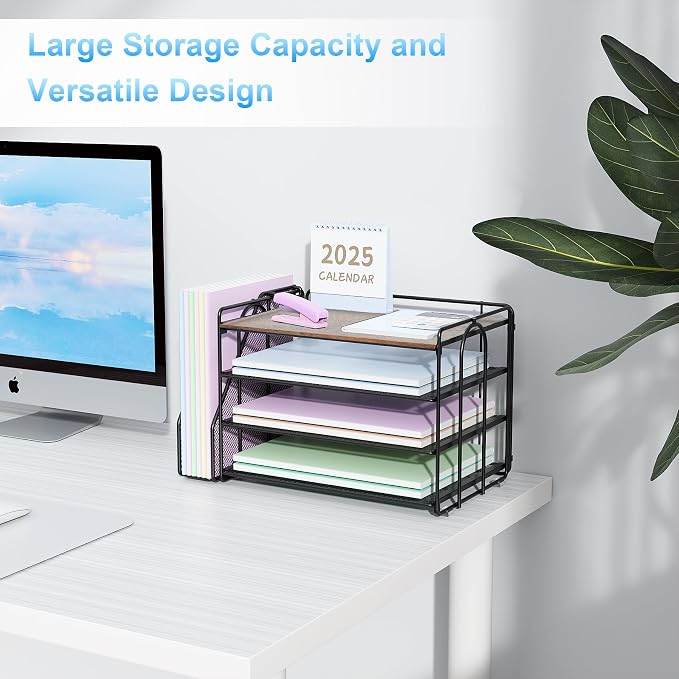 Spacrea 4 Tier Paper Organizer for Desk with File Organizer | Desk Organizers and Accessories Desk Accessories & Workspace Organizers for Office Supplies (Wood) - Image 6