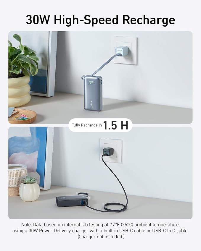 Anker Nano Power Bank,10,000mAh 30W Portable Charger,Built-in USB-C Cable | 30W Recharging and Output, USB-C and USB-A Ports, for iPhone 17 / 16 / 15 Series, MacBook, Galaxy, AirPods, and More - Image 5