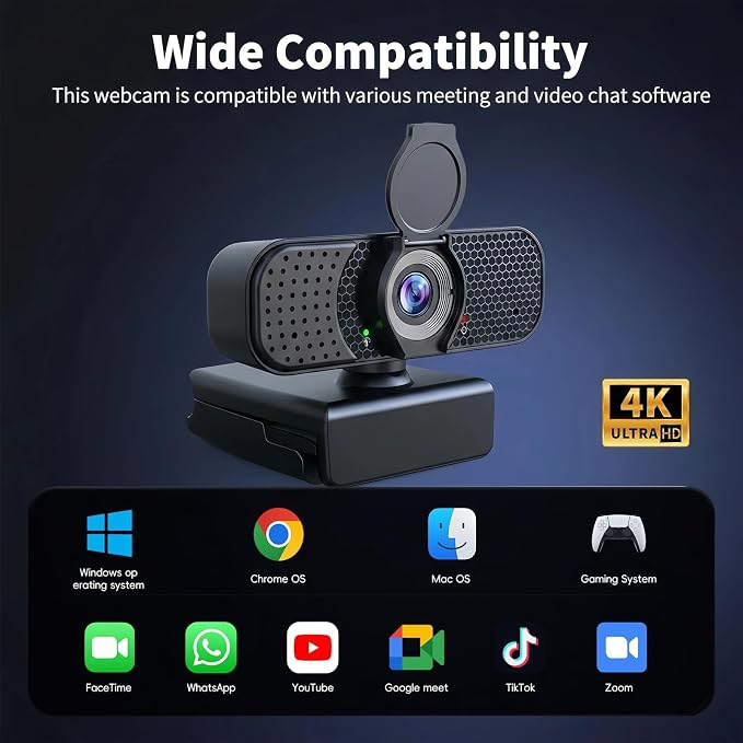 4K Webcam with Autofocus & Tripod, Camera for PC Laptop with Dual Microphone, USB Computer Camera with Low Light Correction, Auto White Balance, Video Camera for Streaming, Meetings, Office, Zoom - Image 6