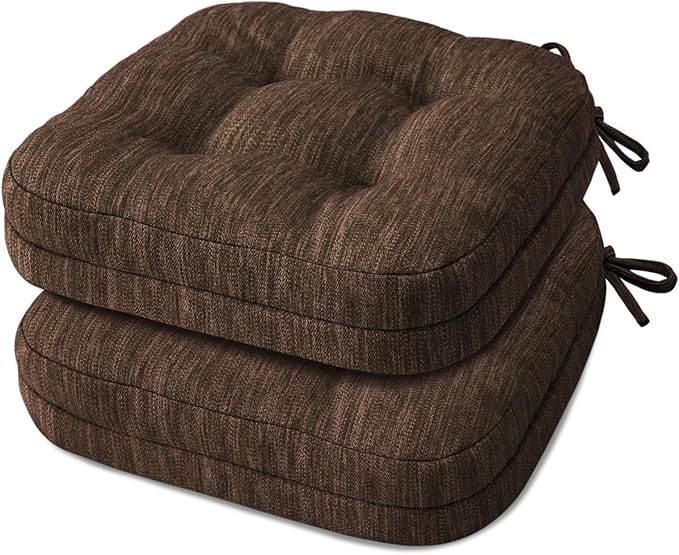 Shinnwa Dining Chair Cushions Set of 2, Dual-Layer Memory Foam Kitchen Chair Cushions, Patented Design Seat Pads with Ties, 16.5 x 16.5 x 3.5in, 2 Pack, Dark Brown by Shinnwa