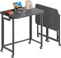 4NM 23.6" Mobile Small Rolling Computer Desk, Folding Laptop Cart Table with Wheels, Portable Office Desk for Small Space Couch Bed - All Black by 4NM