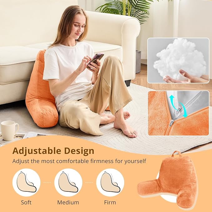 Sasttie Reading Pillow for Bed, Back Pillow for Sitting Up, Orange | 18" Backrest Support Cushion for Couch, Sofa, and Floor, Dorm Essentials, OEKO-TEX, Adjustable Down Alternative Fill - Image 2