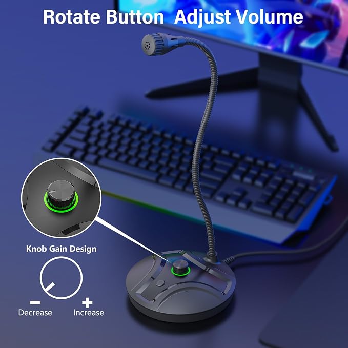 USB Computer Microphone, Plug & Play Desktop Condenser Mic for PC | mic with volume knob & mute. with Windows/Mac. For YouTube, gaming, streaming, podcast, recording. Black. - Image 5