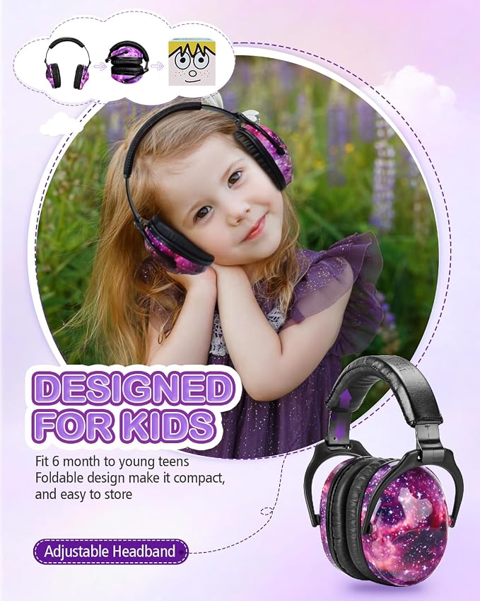 ZOHAN Kids Ear Protection 2 Pack, Hearing Protection Safety Ear Muffs for Children Have Sensory Issues, Adjustable Noise Reduction Earmuffs for Concerts, Fireworks(Nebula&Rap) - Image 6