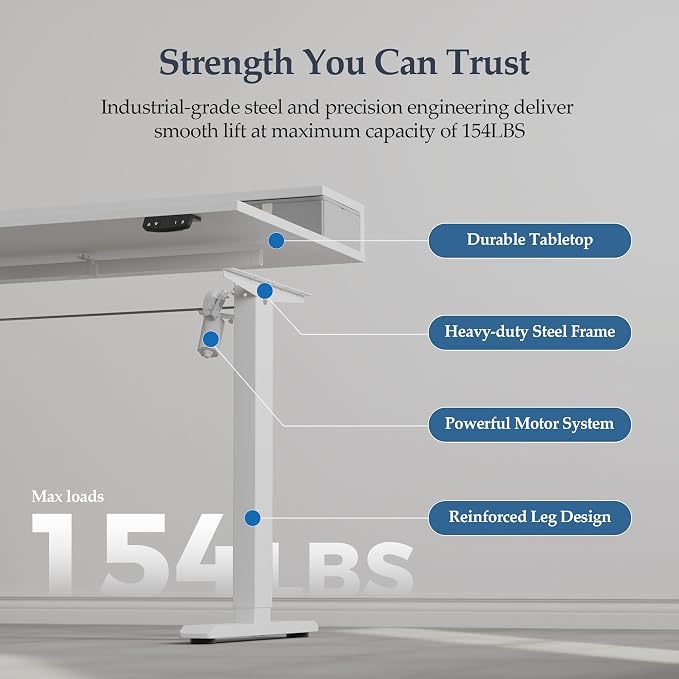 Klicelor 48 x23 Inch Electric Standing Desk with Drawers, Adjustable Height Small Sit Stand Desk for Home Office, Compact Computer Workstation with Storage– White - Image 8