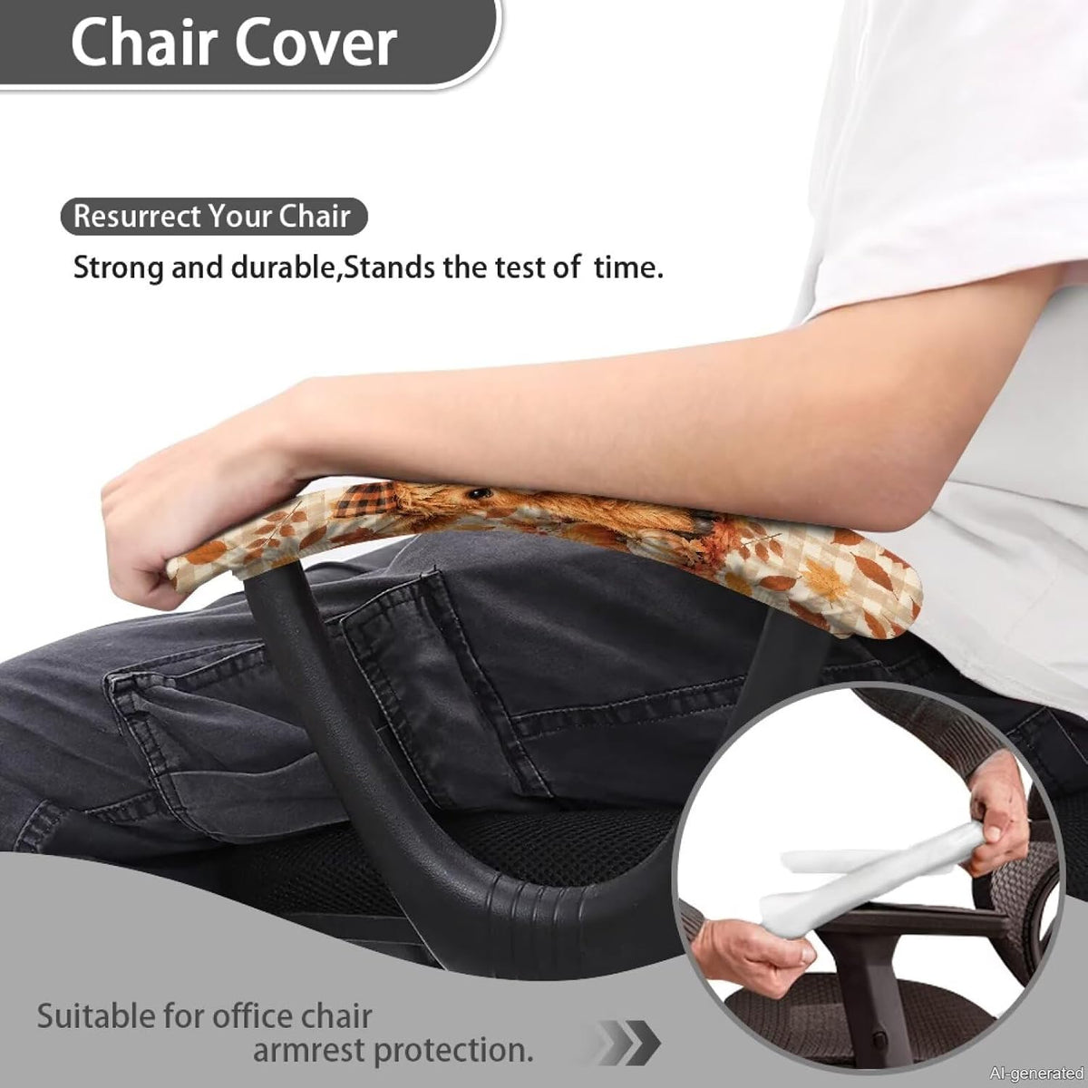 Highland Cow Print Office Chair Arm Rest Slipcover Sets of 2 Highland Cow Pumpkin Maple Leaf Printed Soft Stretchy Gaming Chair Armrest Covers Universal Fits Rotating Desk Gaming Chairs - Image 4