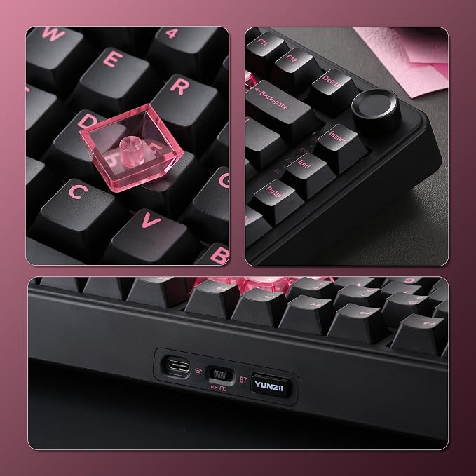 YUNZII B75 PRO 75% Wireless Mechanical Keyboard (Black Heart, MilkV2) | Hot Swap Keyboard with Knob, Gasket Mount, Creamy Pre-lubed Switch for Smooth Typing, BT/USB-C/2.4G, for Gaming - Image 8