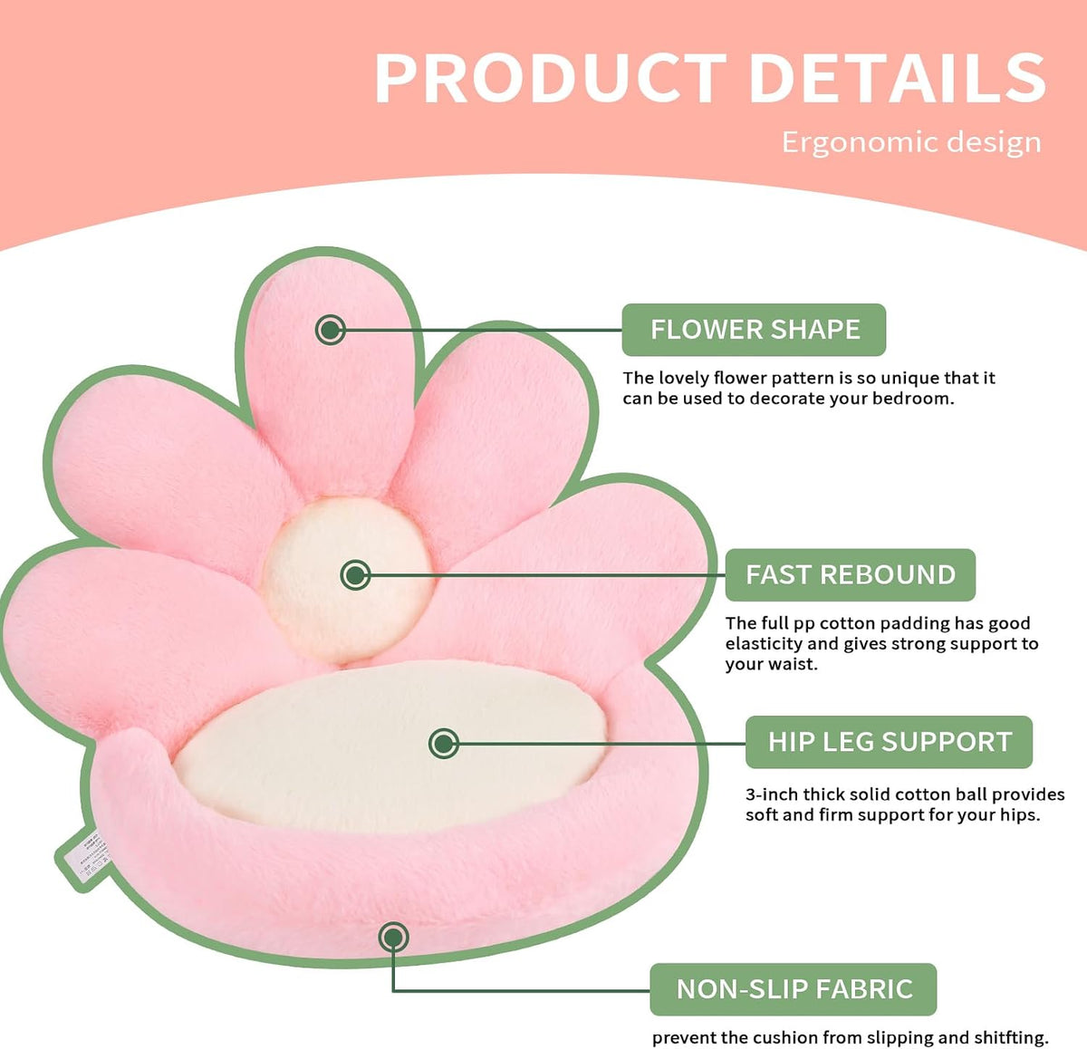 Ditucu Flower Shape Chair Pillow Cute Seat Cushion 19 inch Comfy Lazy Sofa Floor Pillows Dorm Seating for Bedroom Decor Pink - Image 7
