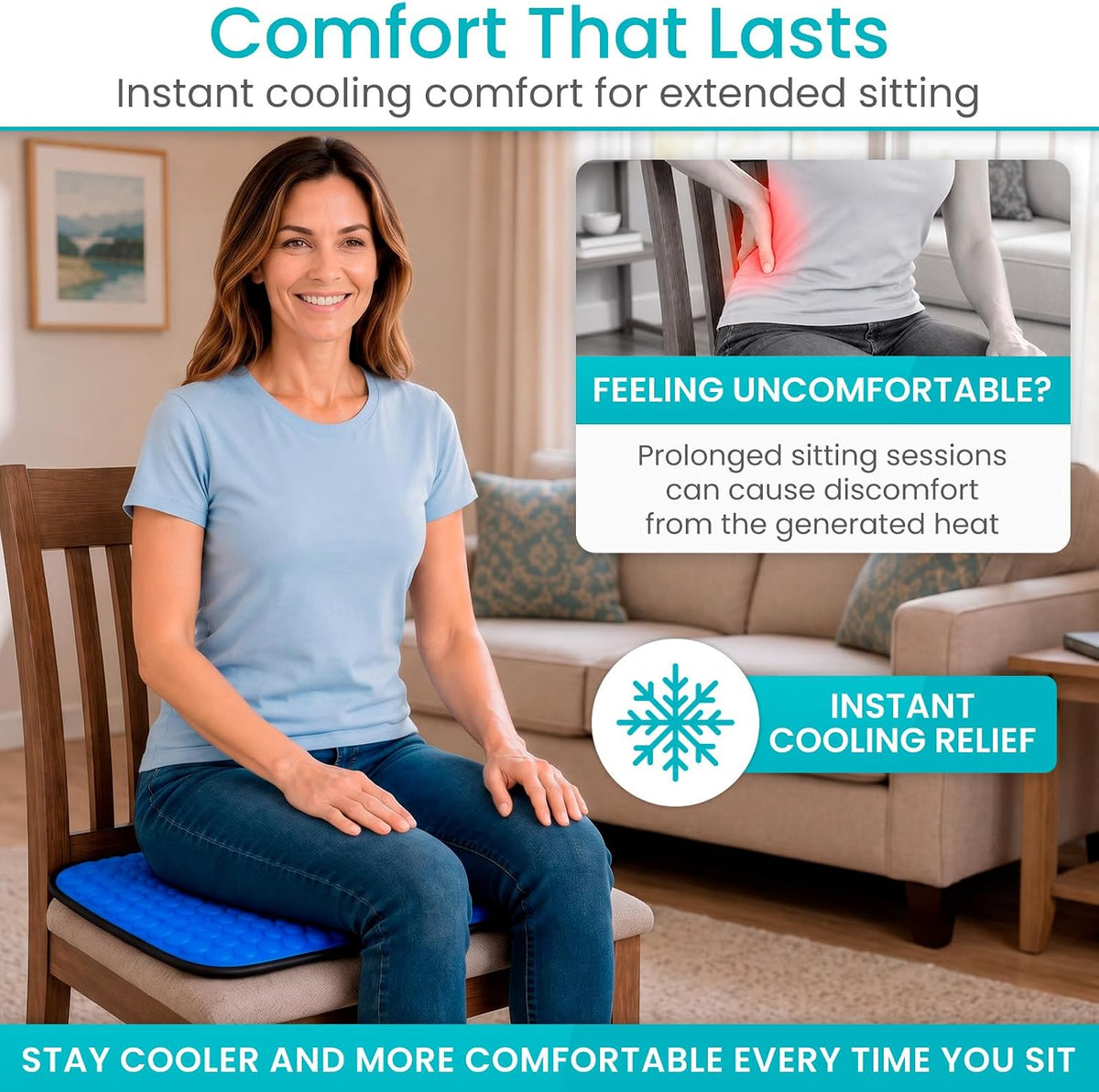 Vive Cooling Gel Seat Cushion - for Coccyx, Sciatica & Tailbone Pain Relief - Image 7
