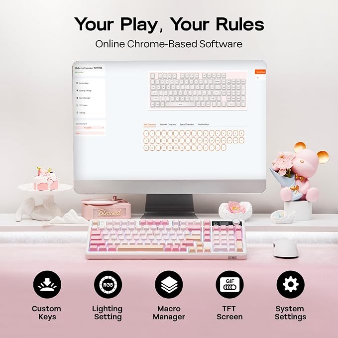 EPOMAKER TH99 PRO 96% Mechanical Keyboard with Screen & Knob, 10000mAh | 2.4Ghz/BT, Hot Swap, Custom Driver, RGB Backlit, PBT Keycap, Wireless Gaming Keyboard for PC/Mac (Pink, Sea Salt Silent) - Image 7