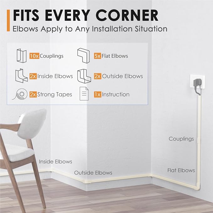 Delamu 236in Cord Hider, One-Wire Cord Covers for Wires on Wall, Easy-to-Install Cable Hiders for Mounted Tv, Cable Management Kit, Cable Raceways, W0.59 H0.4in, Beige - Image 6