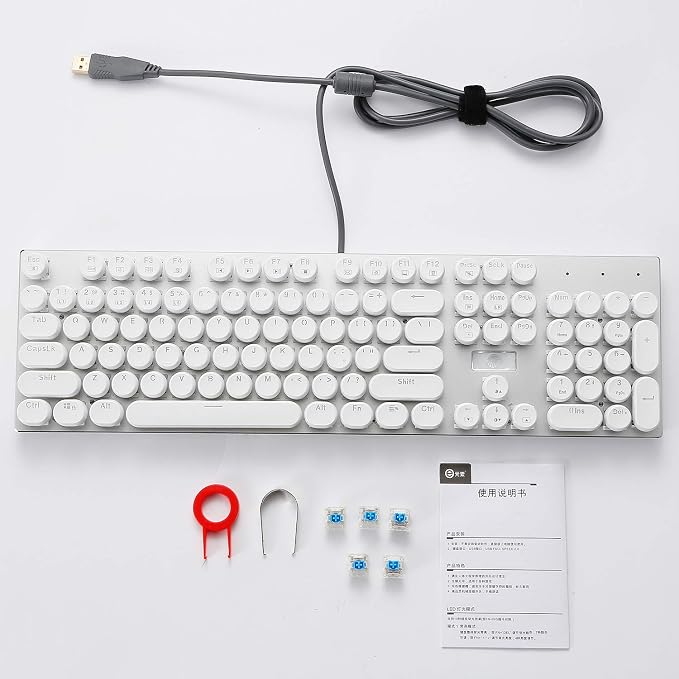 HUO JI E-Yooso Z-88 Wired Typewriter Style Mechanical Keyboard, White | Programmable RGB Backlit, Clicky Blue Switches, Detachable USB-C Cable, Metal Panel, 104 Double-Shot Keycaps for PC Gaming - Image 8