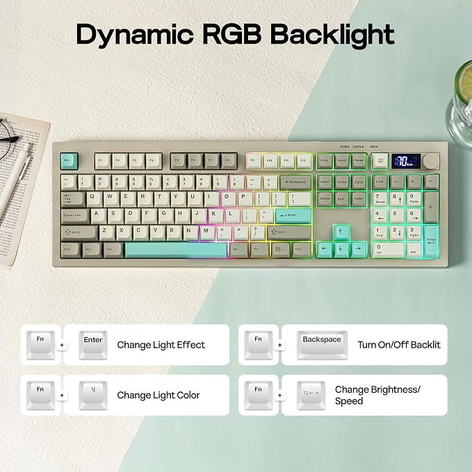 EPOMAKER Aula S102 PRO Membrane Gaming Keyboard w/TFT Screen & Volume Knob | Silent Keyboard w/ Number Pad for PC Game/Office, BT/2.4G/USB, RGB Backlit, Creamy Silicone Structure (Grey) - Image 7