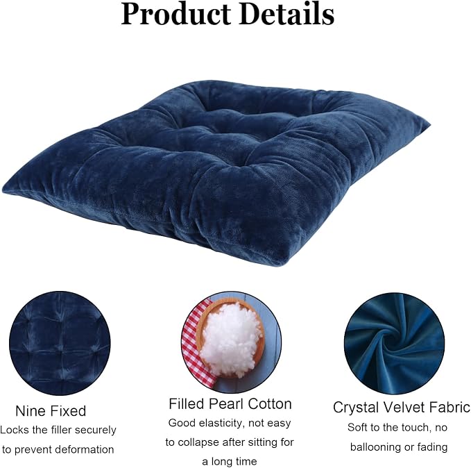 2 Pack Square Seat Cushion Chair Pads for Kitchen Dining Chairs, Soft Comfort Velvet Chair Mat Pillow Cushions with Ties for Office Desk Living Room Tatami 15.5", Blue - Image 3