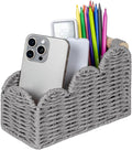 CubesLand Bedside Table Desk Organizer Caddy, Remote Pen&Pencil Holder Cup | Makeup Brush Holder w/Scalloped Perfect for Home, Office Desk, Living Room Table Decor, 3 Slots Grey by CubesLand