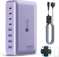 8-Port Type C Fast Charger Block 200W with Flat Plug, Braided Power Cord, and On/Off Switch- USB Charging Hub for iPhone, iPad, MacBook and More- 65W C Port Power Adapter for Laptops by lightningofertas