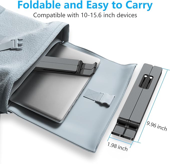Adjustable Laptop Stand, Portable Laptop Riser for Desk | ABS+Silicone Foldable Ventilated Cooling Notebook Holder Stand for 10-15.6” Laptops, Tablets - Image 5