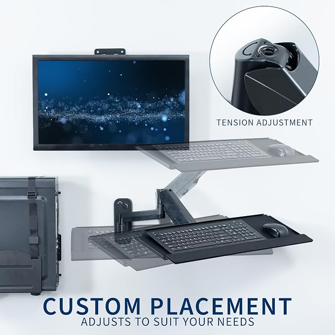 VIVO Sit-Stand 17 to 32 inch Single Monitor Wall Mount with Pneumatic Arm Keyboard Tray and PC Wall Mount Combo, Max VESA 100x100mm, Black, MOUNT-VWKB1P - Image 7