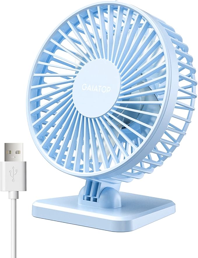 Gaiatop USB Desk Fan, Personal Portable Quiet Small Table Desktop fan | Powerful Mini 3 Speeds, Adjustable Head, for Cooling Home Office Car Summer Travel Gifts Light blue by GAIATOP
