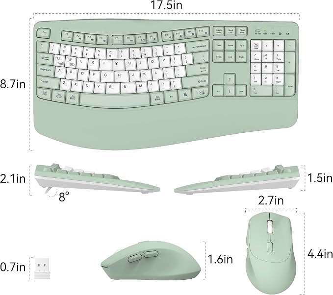 Wireless Keyboard and Mouse Combo,2.4G Ergonomic Wave Keys(Avocado Green-B) | Full Size Cordless Keyboard with Wrist Rest,3-Level DPI Ergonomic Mouse for Office and Home,Windows/Mac OS/Desktop/Laptop/PC - Image 9
