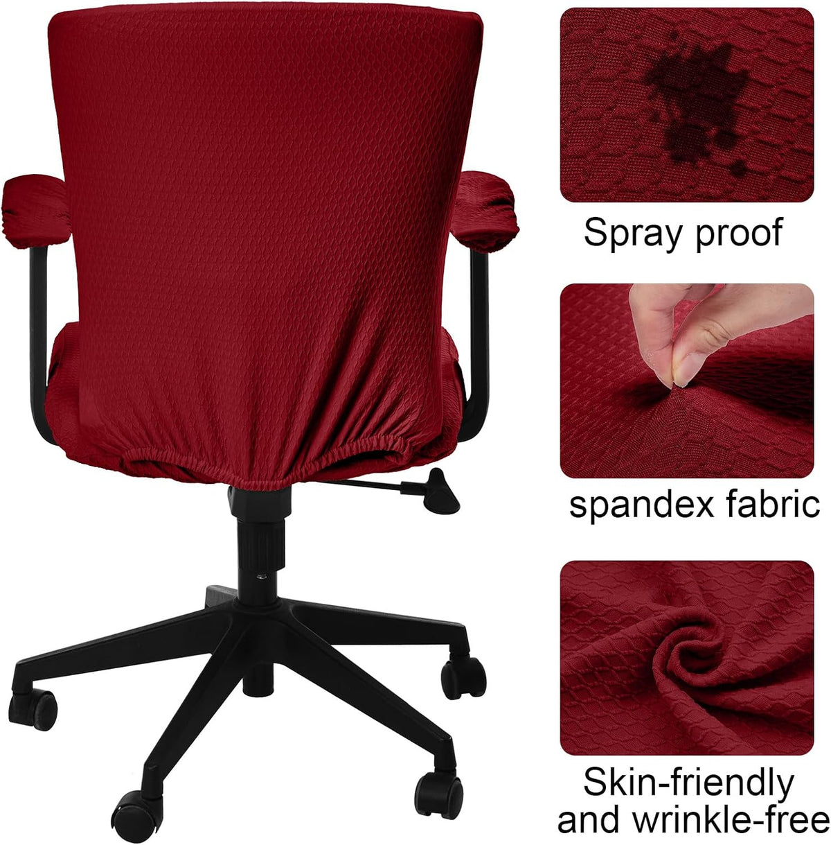 4 Pcs Office Chair Covers Set Computer Armrest Slipcover Seat, Red - Image 3