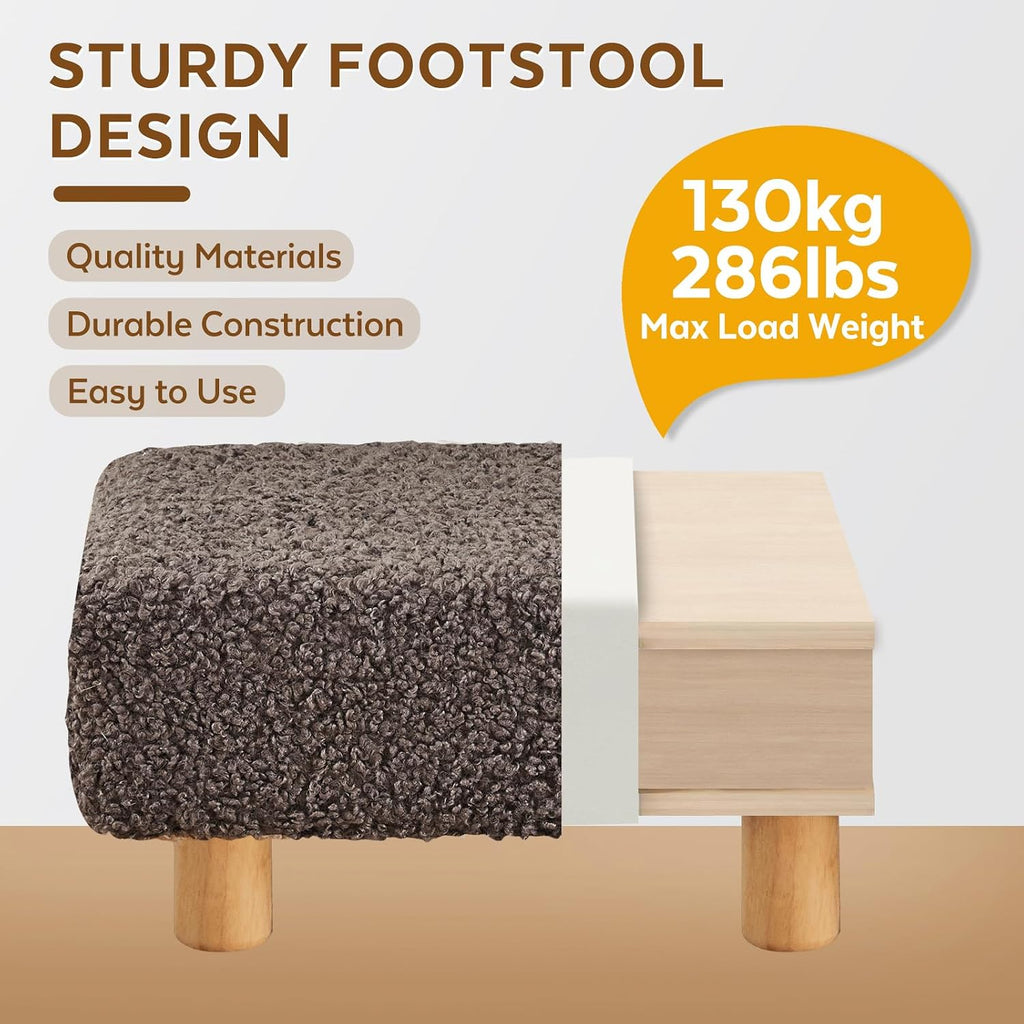 Small Foot Stool Ottoman, Sherpa Footstool Ottoman Foot Rest for Couch, Rectangle Footstools and Ottomans Small for Living Room, Entryway and Bedroom (Brown) - Image 3