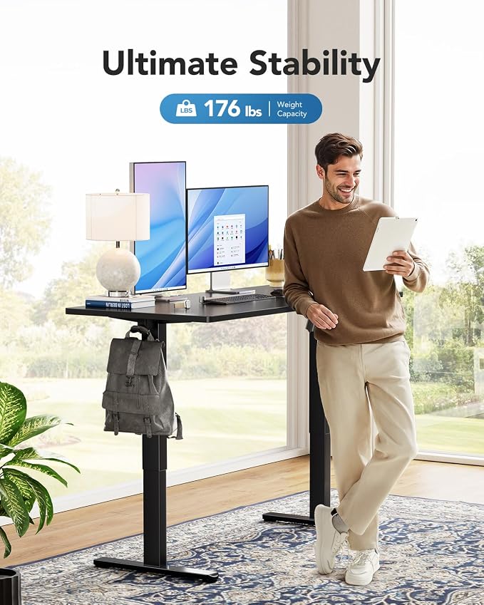 HUANUO Electric Standing Desk, Whole Piece Desktop, Adjustable Height Computer Desk, 4 Height Memory Settings, Sit Stand Up Desk for Home Office, 55" x 27", Black - Image 5